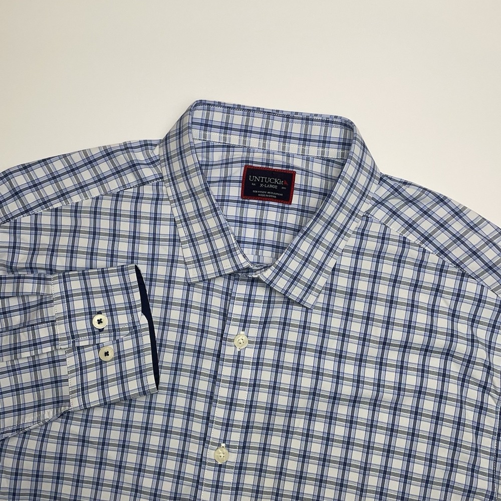 UNTUCKit Oliverhill Shirt Mens XL Blue Plaid‎ Performance Stretch Long Sleeve